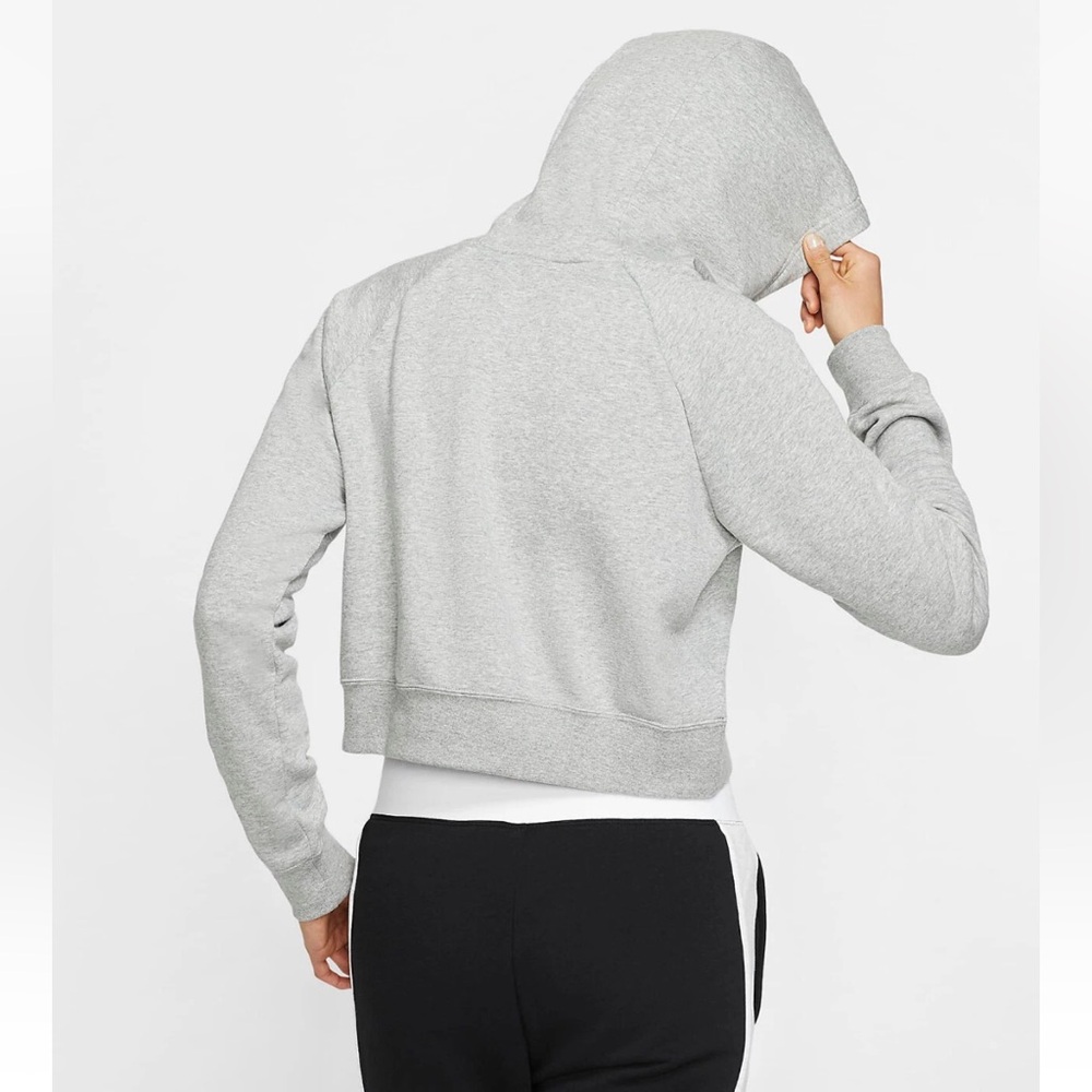 Nike | Women’s Grey Heather Oversized Cropped Drawstring Hoodie Sleeve Logo Sz L